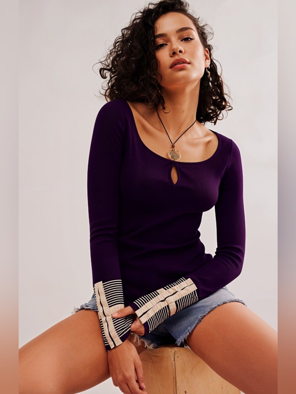 Free People We The Free Mod Stripe Cuff Thermal-Purple